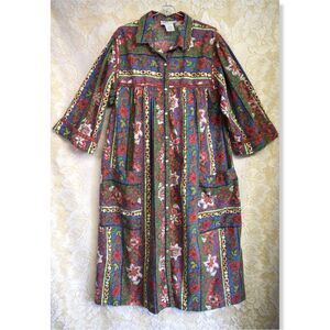 Vintage Models Coat Size 2X Housecoat Robe Pearl Snap Paisley Grandma Granny 90s